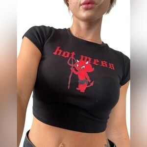 Size XS- Garage ‘Hot Mess’ short-sleeve crop top/baby tee- red/black